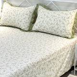 Green Rose Soft Cotton Feel Double Bed Bedsheet Set with Lace Detailed Pillow Covers (250 x 270 cm) | full view