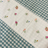 Gulmohar Blue Checkered 400 TC Pure Cotton Linen Embroidered Gingham Bedsheet | King Size | lace view