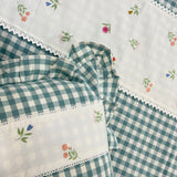 Gulmohar Blue Checkered 400 TC Pure Cotton Linen Embroidered Gingham Bedsheet | King Size | pillow view