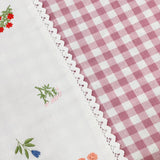 Gulmohar Pink Checkered 400 TC Pure Cotton Linen Embroidered Gingham Bedsheet | 110 X 110 inches | focus view