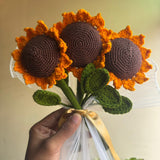 Handmade Crochet Sunflower Bouquet – Set of 3 | Eco-Friendly Yarn Flowers | Handcrafted Clay & Yarn Sunflowers for Home Décor & Gifting Overall view