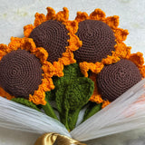 Handmade Crochet Sunflower Bouquet – Set of 4 | Eco-Friendly Yarn Flowers | Handcrafted Sunflowers for Home Décor & Gifting Closeup view