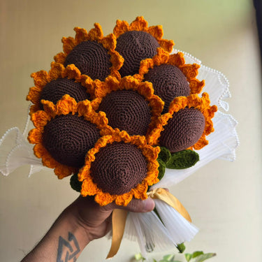 Handmade Crochet Sunflower (Set of 8) | Handcrafted Home Décor Flower Overall view