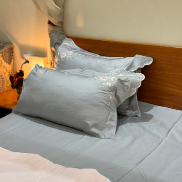 floral embroidered bedsheet set with pillow covers