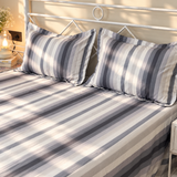 Midnight Noir King Size Butter Brushed Fibre Striped Bedsheet Set | Butterbed FULL view