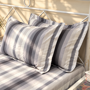 Midnight Noir King Size Butter Brushed Fibre Striped Bedsheet Set | Butterbed side view