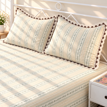 Pistachio Stripe Custard King Size ButterBrushed Fibre Bedsheet | full view