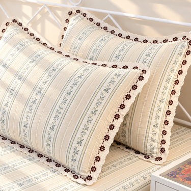 Pistachio Stripe Custard King Size ButterBrushed Fibre Bedsheet | side view