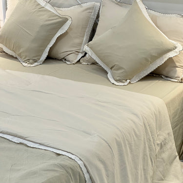 Soft Green 6 peice Summer Bedding Set with Lace Details | King Size | full view