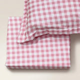 Strawberry Buttercup King Size Butter Brushed Fibre Gingham Bedsheet Set | top studio view