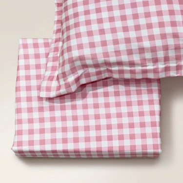 Strawberry Buttercup King Size Butter Brushed Fibre Gingham Bedsheet Set | top studio view