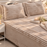 Toffee Mallow King Size Velvety Corduroy Winter Bedsheet Set with 2 Pillow Covers | full view