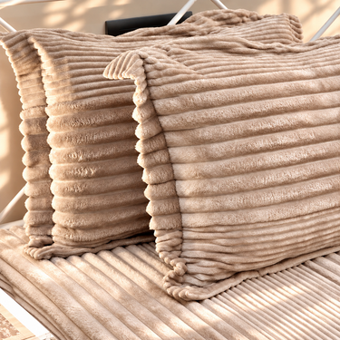 Toffee Mallow King Size Velvety Corduroy Winter Bedsheet Set with 2 Pillow Covers | pillow view