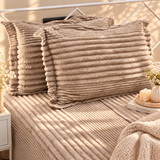 Toffee Mallow King Size Velvety Corduroy Winter Bedsheet Set with 2 Pillow Covers | side view