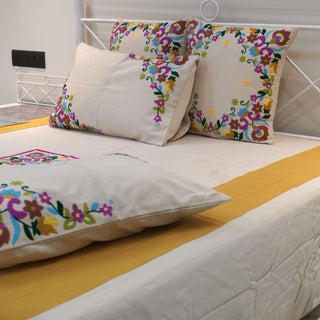floral embroidered bedsheet set with pillow covers