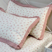 Strawberry Waffle Cotton Feel Double Bed Bedsheet Set with Soft Comfort Layer & Lace Detailed Pillow Covers (250 x 270 cm) | butterbed | side pillow view