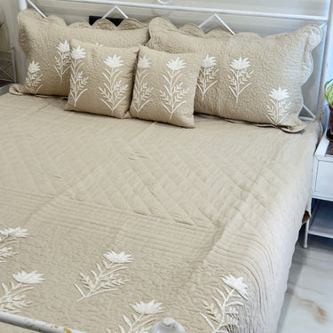 floral embroidered bedsheet set with pillow covers