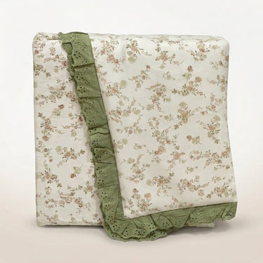 Green Rose Soft Cotton Feel Double Bed Bedsheet Set with Lace Detailed Pillow Covers (250 x 270 cm) | front studio view