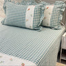 Gulmohar Blue Checkered 400 TC Pure Cotton Linen Embroidered Gingham Bedsheet | King Size | side view