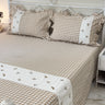 Gulmohar Brown Checkered 400 TC Pure Cotton Linen Embroidered Gingham Bedsheet | 110 X 110 inches overall view
