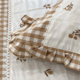 Gulmohar Brown Checkered 400 TC Pure Cotton Linen Embroidered Gingham Bedsheet | 110 X 110 inches top view