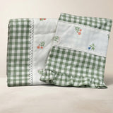 Gulmohar Green Checkered 400 TC Pure Cotton Linen Embroidered Gingham Bedsheet | King Size | front studio view