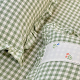 Gulmohar Green Checkered 400 TC Pure Cotton Linen Embroidered Gingham Bedsheet | King Size | pillow view