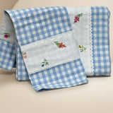Gulmohar Light Blue Checkered 400 TC Pure Cotton Linen Embroidered Gingham Bedsheet | King Size | front studio view