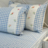 Gulmohar Light Blue Checkered 400 TC Pure Cotton Linen Embroidered Gingham Bedsheet | King Size | side view