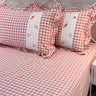 Gulmohar Peach Checkered 400 TC Pure Cotton Linen Embroidered Gingham Bedsheet | King Size | side view