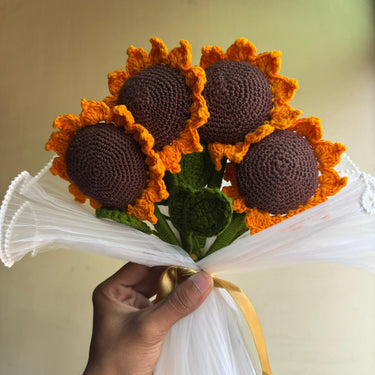 Handmade Crochet Sunflower Bouquet – Set of 4 | Eco-Friendly Yarn Flowers | Handcrafted Sunflowers for Home Décor & Gifting Overall view