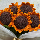 Handmade Crochet Sunflower Bouquet – Set of 5 | Eco-Friendly Yarn Flowers | Handcrafted Sunflowers for Home Décor & Gifting Closeup view