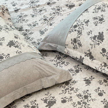 floral embroidered bedsheet set with pillow covers
