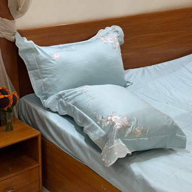 floral embroidered bedsheet set with pillow covers