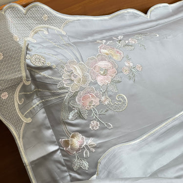 floral embroidered bedsheet set with pillow covers
