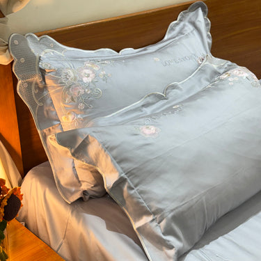 floral embroidered bedsheet set with pillow covers
