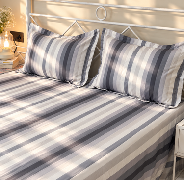 Midnight Noir King Size Butter Brushed Fibre Striped Bedsheet Set | Butterbed FULL view