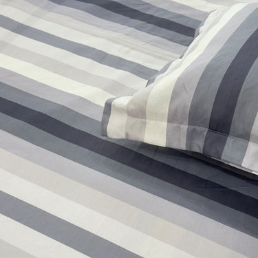 Midnight Noir King Size Butter Brushed Fibre Striped Bedsheet Set | Butterbed closeup view