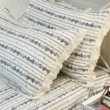 floral embroidered bedsheet set with pillow covers