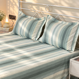Mint Breeze King Size Butter Brushed Fibre Striped Bedsheet Set | Butterbed full view 