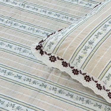 Pistachio Stripe Custard King Size ButterBrushed Fibre Bedsheet | focus view