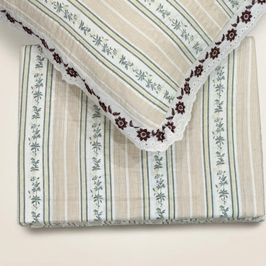 Pistachio Stripe Custard King Size ButterBrushed Fibre Bedsheet | top view