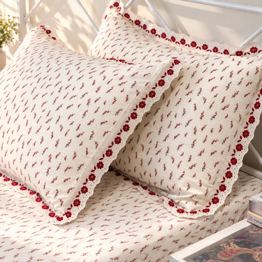 Red Leaf Custard King Size ButterBrushed Fibre Bedsheet | side view