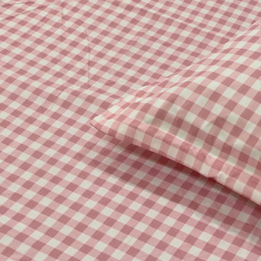 Strawberry Buttercup King Size Butter Brushed Fibre Gingham Bedsheet Set | close view