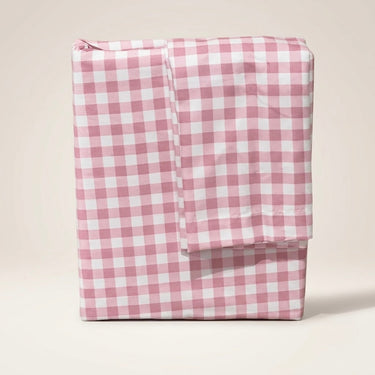 Strawberry Buttercup King Size Butter Brushed Fibre Gingham Bedsheet Set | front studio view