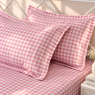 Strawberry Buttercup King Size Butter Brushed Fibre Gingham Bedsheet Set | side view