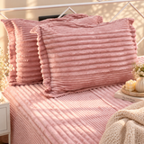 Strawberry Mallow King Size Velvety Corduroy Winter Bedsheet Set with 2 Pillow Covers | side view