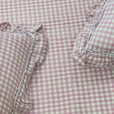 Vintage Gingham Plaid Cotton Bedcover with Delicate Ruffles - Set of 5 creative view