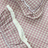 Vintage Gingham Plaid Cotton Bedcover with Delicate Ruffles - Set of 5 top view